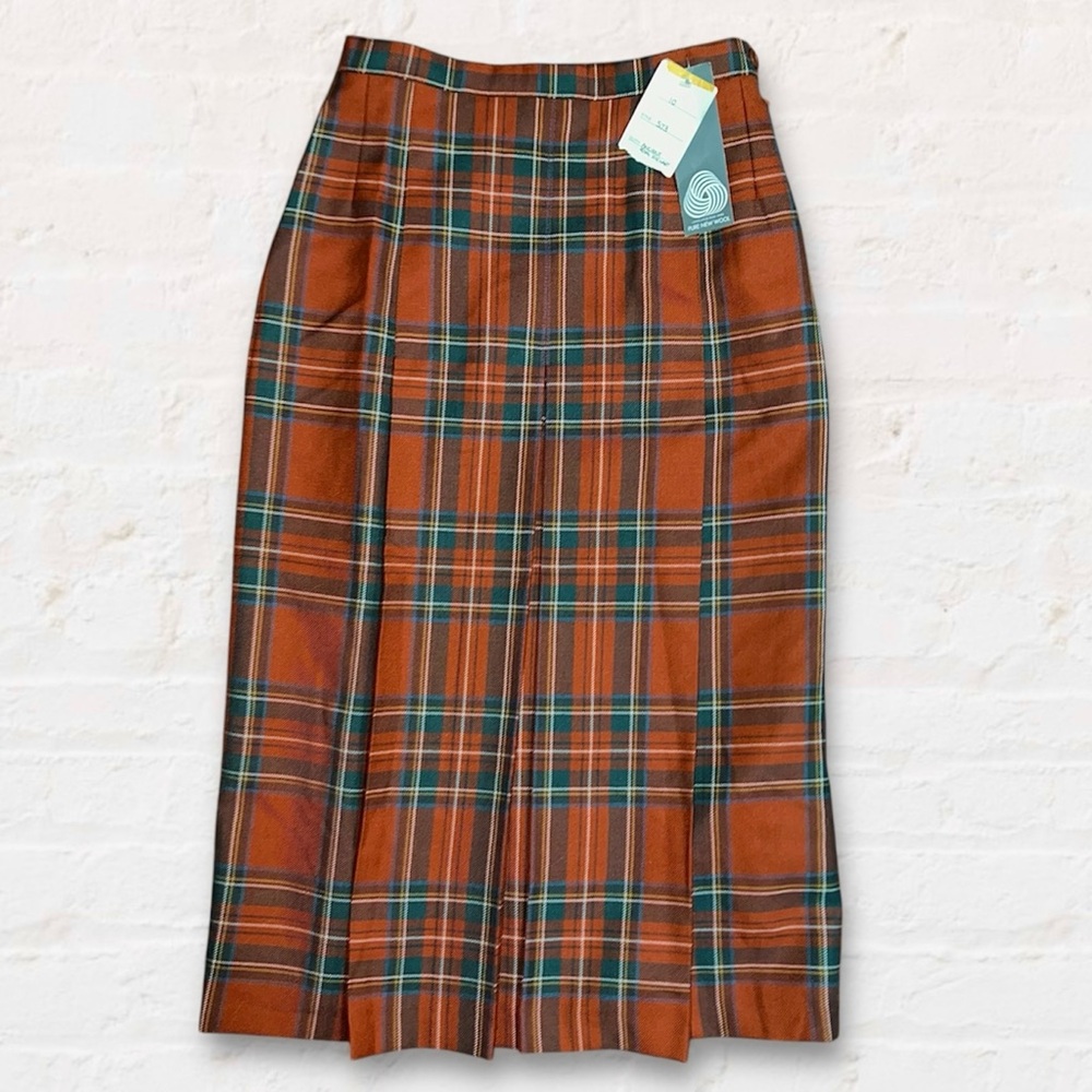 NWT Vintage 80’s Wool Plaid Midi Skirt